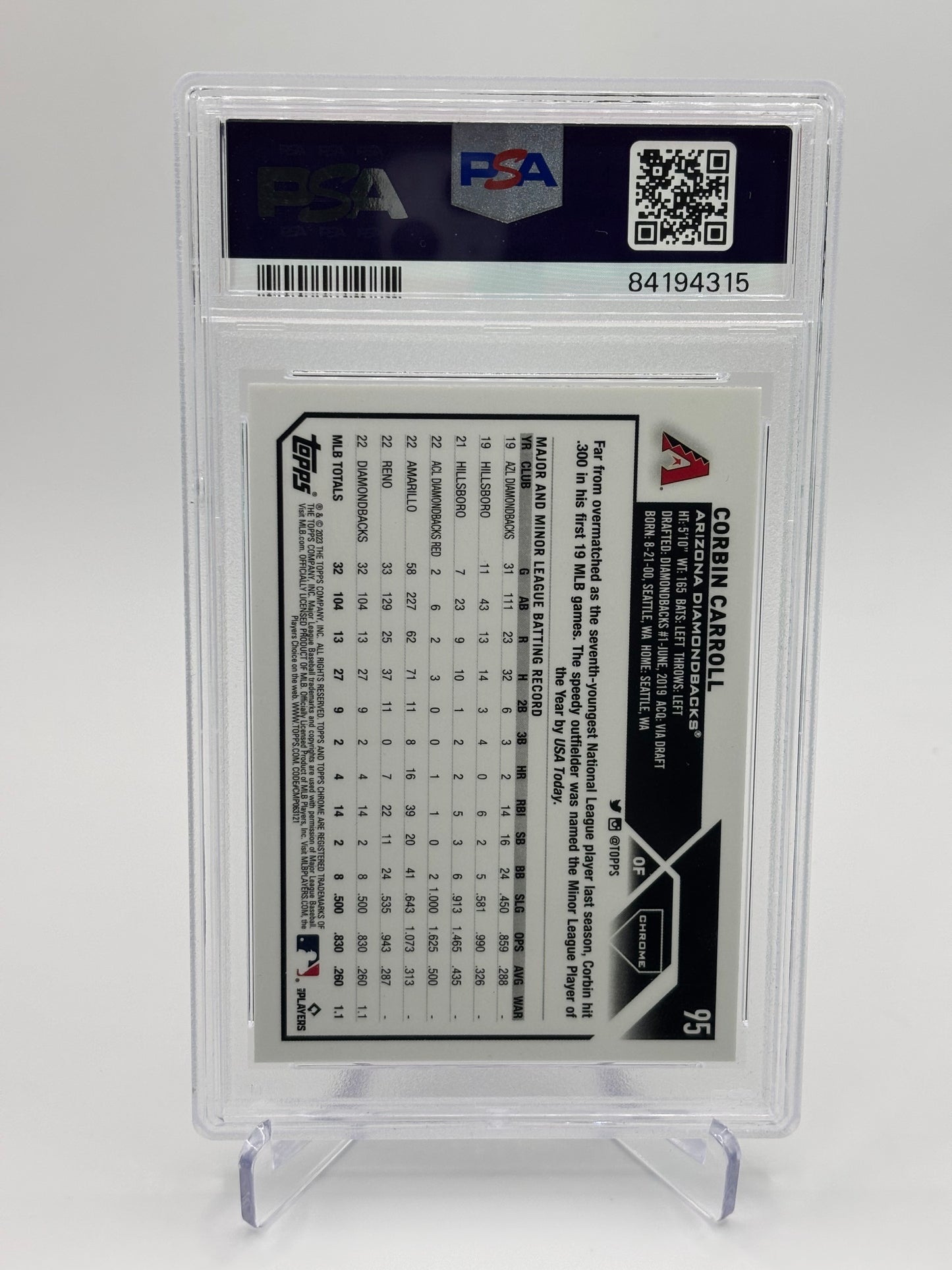 Corbin Carroll 2023 Topps Chrome RC PSA 10