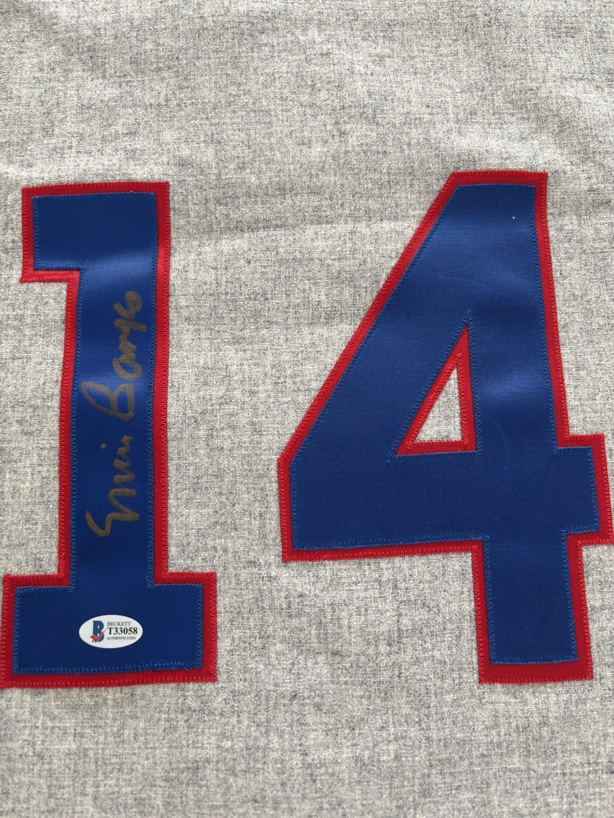 Ernie Banks Mitchell & Ness Autograph Cubs Jersey Beckett COA